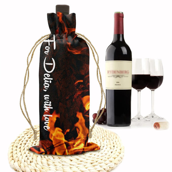 Personalized Wine Carrier Gift Bag Linen FireFlame Christmas Gift for wine lover Bridesmaid dad mom grandma birthday Housewarming Graduation- Gift Wrap Paper Wall Art-Gift Bags