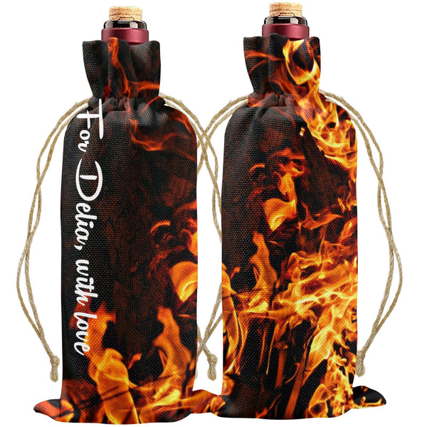 Personalized Wine Carrier Gift Bag Linen FireFlame Christmas Gift for wine lover Bridesmaid dad mom grandma birthday Housewarming Graduation- Gift Wrap Paper Wall Art-Gift Bags