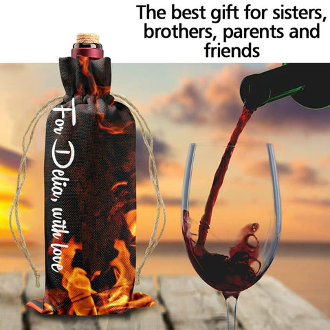 Personalized Wine Carrier Gift Bag Linen FireFlame Christmas Gift for wine lover Bridesmaid dad mom grandma birthday Housewarming Graduation- Gift Wrap Paper Wall Art-Gift Bags