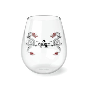 Personalized Dragon Wine Glass Name ,custom wine glass, red black dragon monogram wreath 2024 Dragon lunar new year gift- Tumbler Mug Water Bottle-Wine Glasses & Charms