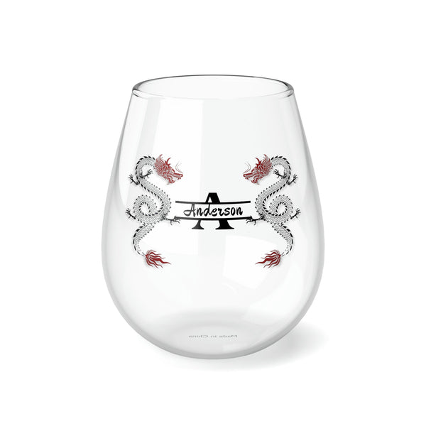 Personalized Dragon Wine Glass Name ,custom wine glass, red black dragon monogram wreath 2024 Dragon lunar new year gift- Tumbler Mug Water Bottle-Wine Glasses & Charms