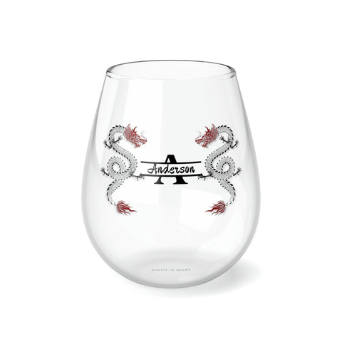Personalized Dragon Wine Glass Name ,custom wine glass, red black dragon monogram wreath 2024 Dragon lunar new year gift- Tumbler Mug Water Bottle-Wine Glasses & Charms