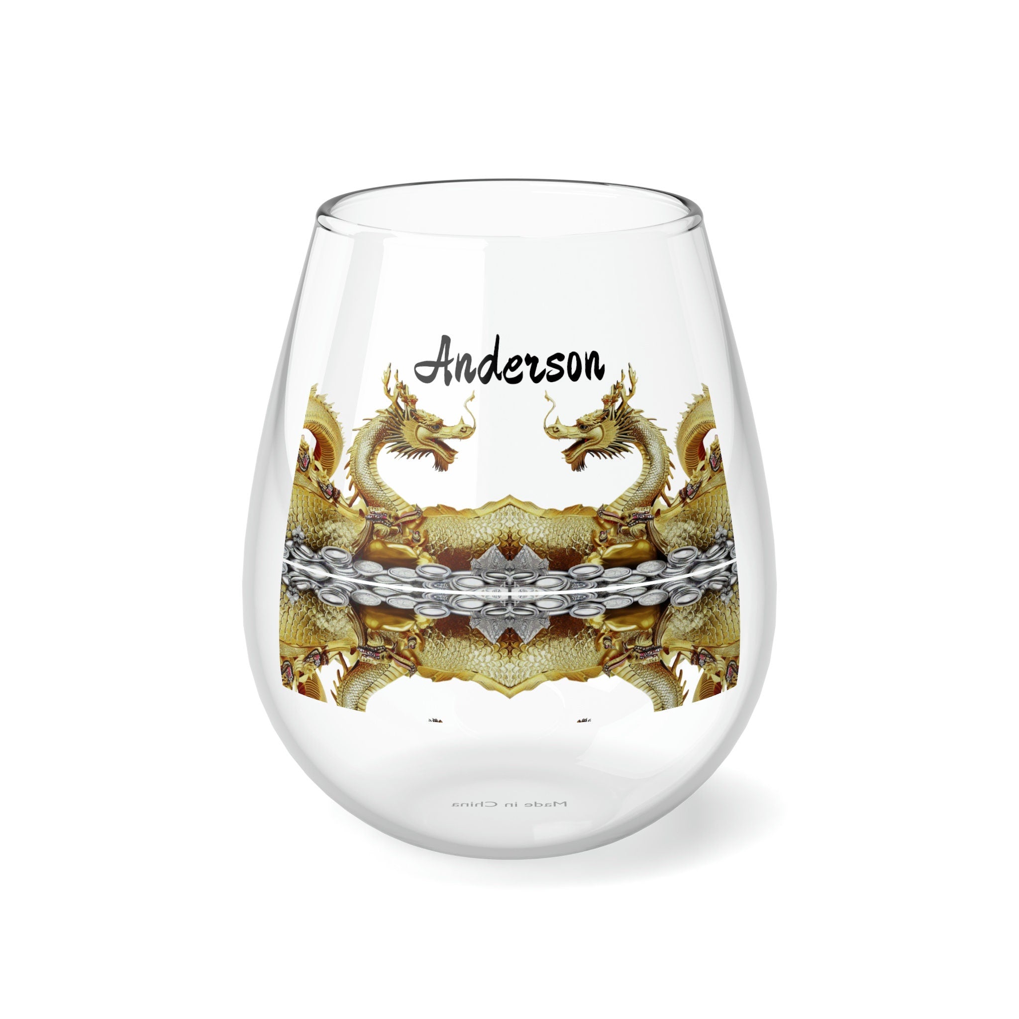 Personalized Double Dragon Wine Glass Name dragon monogram wreath 2024 Dragon lunar new year gift for christmas him her- Tumbler Mug Water Bottle-Wine Glasses & Charms