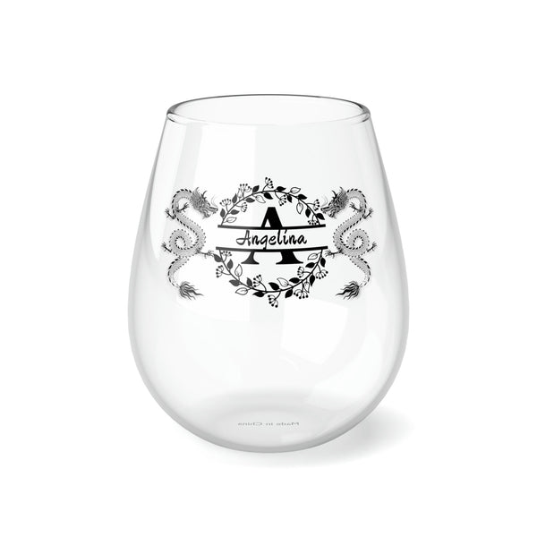 Personalized Dragon Wine Glass Name ,custom wine glass, red black dragon monogram wreath 2024 Dragon lunar new year gift- Tumbler Mug Water Bottle-Wine Glasses & Charms