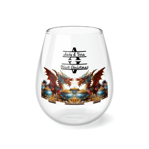 Personalized Double Name Dragon Wine Glass,newlywed gift custom glass,monogram 2024 Dragon lunar new year custom glass gift for christmas- Tumbler Mug Water Bottle-Wine Glasses & Charms