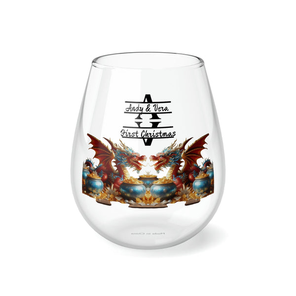 Personalized Double Name Dragon Wine Glass,newlywed gift custom glass,monogram 2024 Dragon lunar new year custom glass gift for christmas- Tumbler Mug Water Bottle-Wine Glasses & Charms