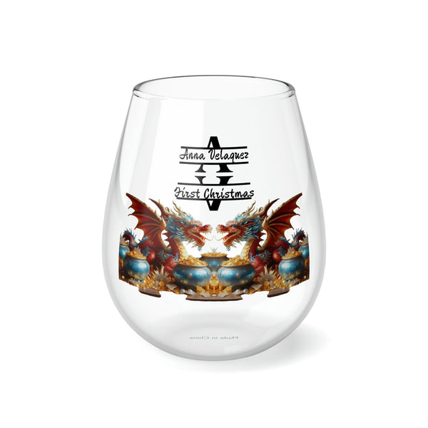 Personalized Double Name Dragon Wine Glass,newlywed gift custom glass,monogram 2024 Dragon lunar new year custom glass gift for christmas- Tumbler Mug Water Bottle-Wine Glasses & Charms