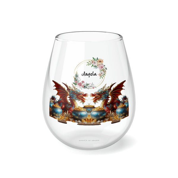 Personalized Double Name Dragon Wine Glass,newlywed gift custom glass,monogram 2024 Dragon lunar new year custom glass gift for christmas- Tumbler Mug Water Bottle-Wine Glasses & Charms