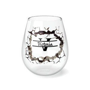 Personalized Name Cracked Wall Wine Glass monogram wreath,custom name glass gift for bridesmaid wedding christmas baby christening new job- Tumbler Mug Water Bottle-Wine Glasses & Charms