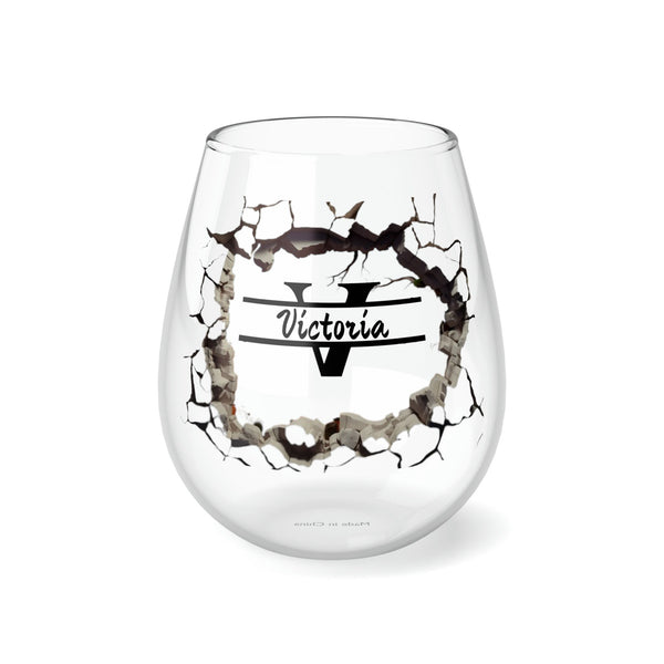 Personalized Name Cracked Wall Wine Glass monogram wreath,custom name glass gift for bridesmaid wedding christmas baby christening new job- Tumbler Mug Water Bottle-Wine Glasses & Charms