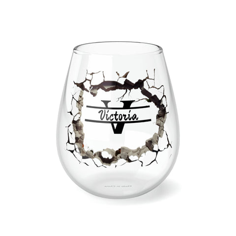 Personalized Name Cracked Wall Wine Glass monogram wreath,custom name glass gift for bridesmaid wedding christmas baby christening new job- Tumbler Mug Water Bottle-Wine Glasses & Charms