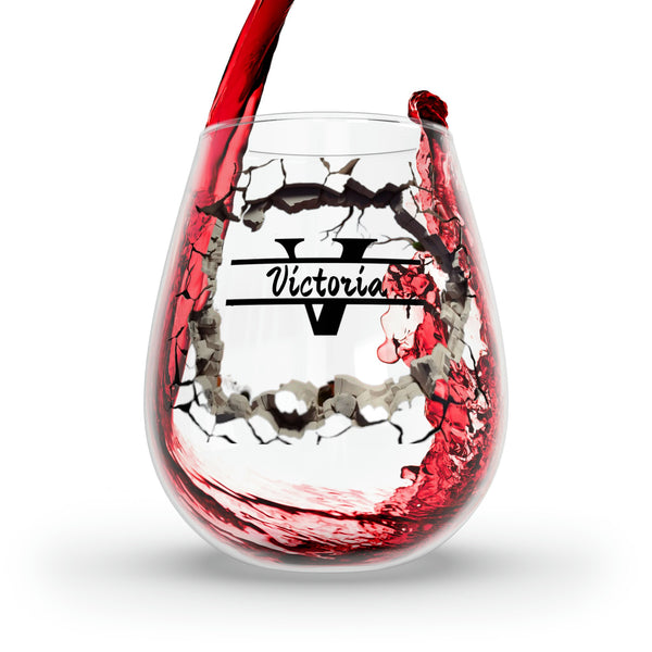 Personalized Name Cracked Wall Wine Glass monogram wreath,custom name glass gift for bridesmaid wedding christmas baby christening new job- Tumbler Mug Water Bottle-Wine Glasses & Charms