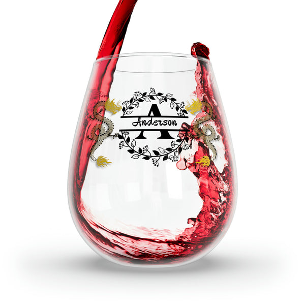 Personalized Name Dragon Wine Glass monogram wreath birthday anniversary gift for wife mom son dad groom best friend retirement graduation- Tumbler Mug Water Bottle-Wine Glasses & Charms