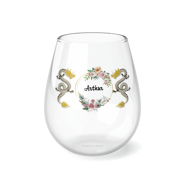 Personalized Name Dragon Wine Glass monogram wreath birthday anniversary gift for wife mom son dad groom best friend retirement graduation- Tumbler Mug Water Bottle-Wine Glasses & Charms