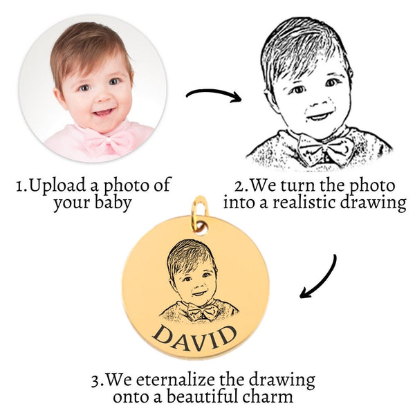 personalized baby portrait round pendant necklace valentine gift for wife mom sister baby shower,custom baby photo jewelry mothers day gift- Custom & Braille Jewelry-Pendants