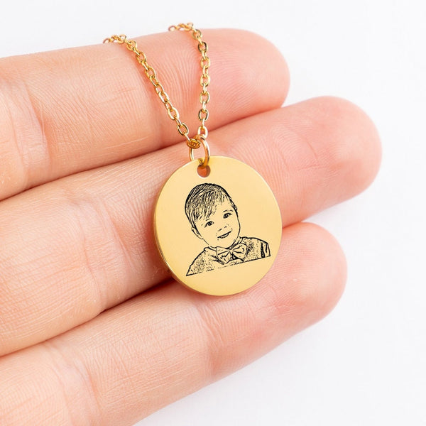 personalized baby portrait round pendant necklace valentine gift for wife mom sister baby shower,custom baby photo jewelry mothers day gift- Custom & Braille Jewelry-Pendants