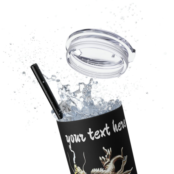 Personalized Silver Black Dragon Skinny Tumbler S-steel 20oz vacation beach tumbler Gift for Valentine Galentine Day housewarming birthday- Tumbler Mug Water Bottle-Tumblers & Water Glasses
