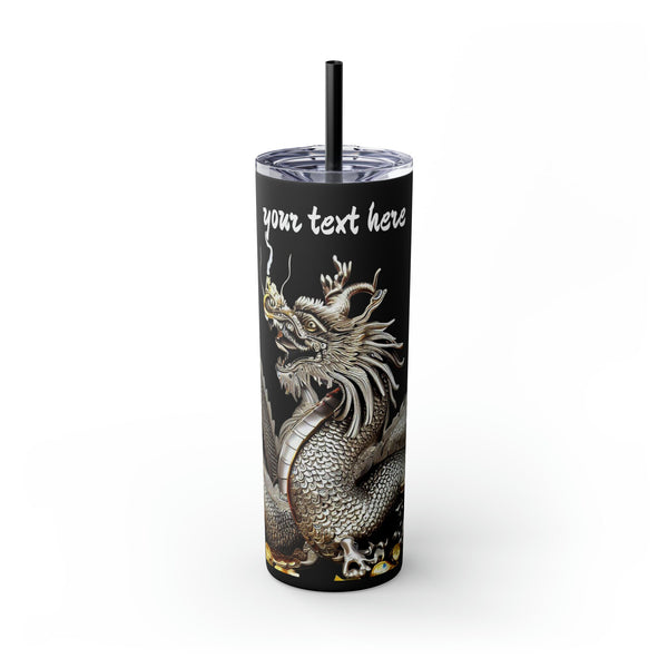Personalized Silver Black Dragon Skinny Tumbler S-steel 20oz vacation beach tumbler Gift for Valentine Galentine Day housewarming birthday- Tumbler Mug Water Bottle-Tumblers & Water Glasses