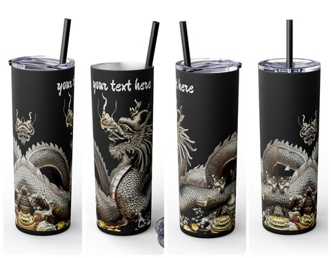 Personalized Silver Black Dragon Skinny Tumbler S-steel 20oz vacation beach tumbler Gift for Valentine Galentine Day housewarming birthday- Tumbler Mug Water Bottle-Tumblers & Water Glasses