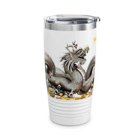 Personalized Dragon White Ribbed Tumbler Ssteel 20z 2024 Chinese Dragon zodiac vacation tumbler Gift His Hers Couple Birthday Valentine Gift- Tumbler Mug Water Bottle-Tumblers & Water Glasses