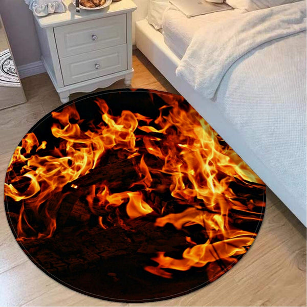 60" Fire Flames Chenille Round Area Rug Housewarming CHristmas Halloween Deco Birthday Gift,Fiance Mancave Area Rug Valentine Galentine Gift- Rugs DoorMats Clocks-Rugs
