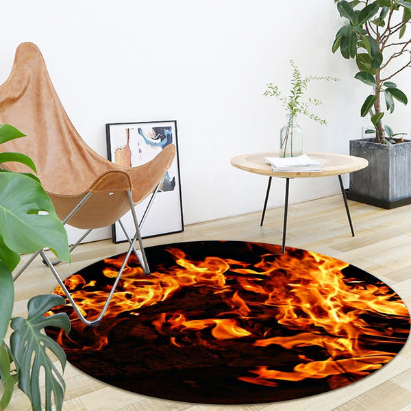 60" Fire Flames Chenille Round Area Rug Housewarming CHristmas Halloween Deco Birthday Gift,Fiance Mancave Area Rug Valentine Galentine Gift- Rugs DoorMats Clocks-Rugs
