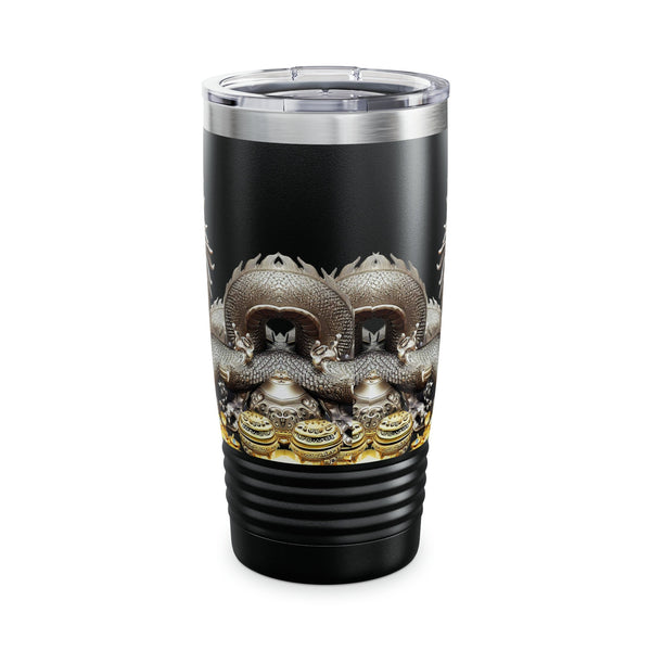 Personalized Dragon Black Ribbed Tumbler Ssteel 20z 2024 Chinese Dragon zodiac vacation tumbler Gift His Hers Couple Birthday Valentine Gift- Tumbler Mug Water Bottle-Tumblers & Water Glasses