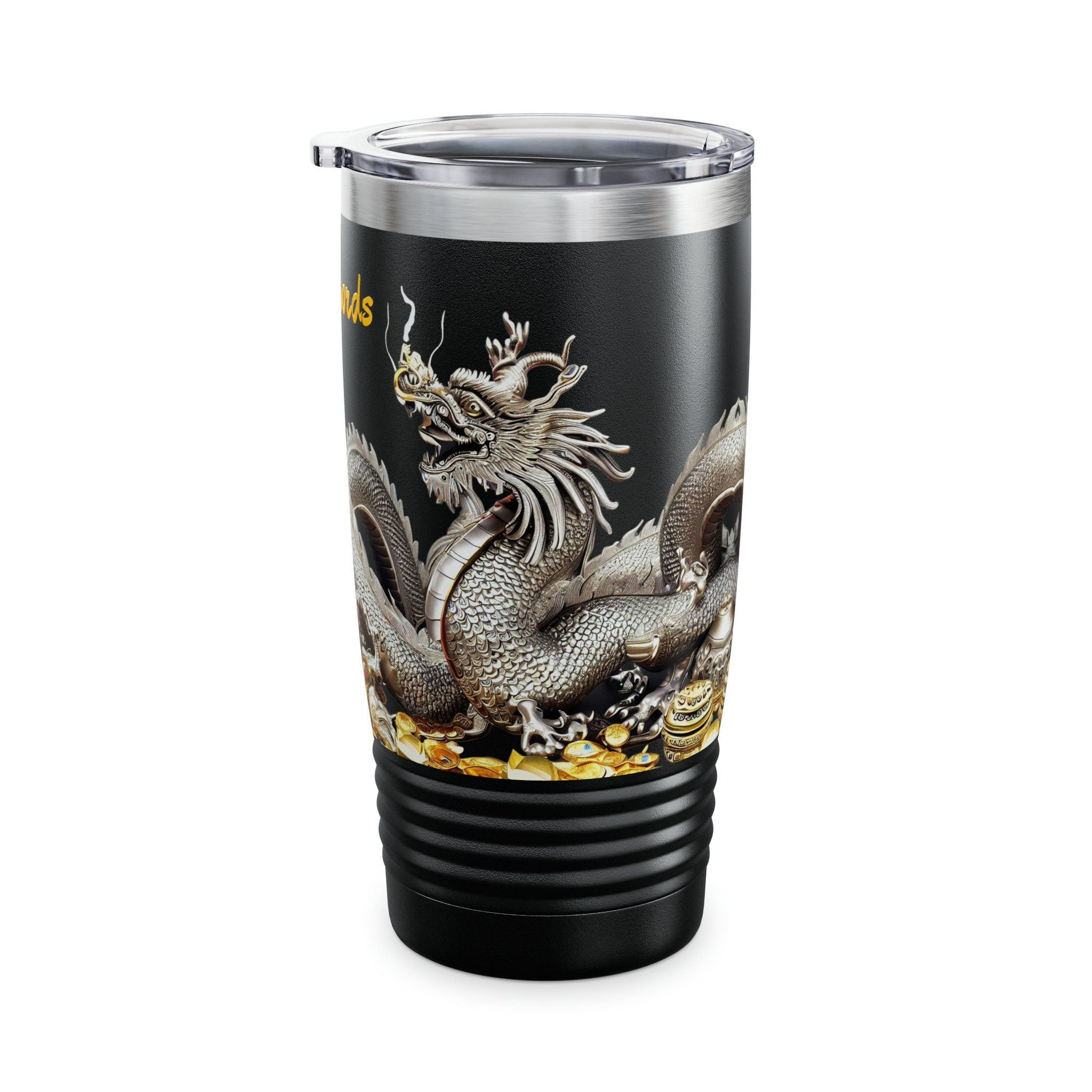 Personalized Dragon Black Ribbed Tumbler Ssteel 20z 2024 Chinese Dragon zodiac vacation tumbler Gift His Hers Couple Birthday Valentine Gift- Tumbler Mug Water Bottle-Tumblers & Water Glasses