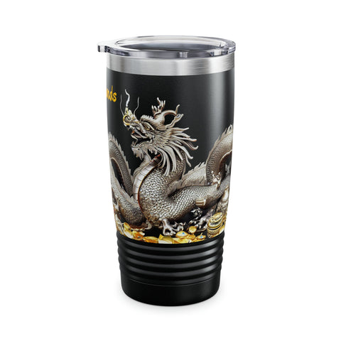 Personalized Dragon Black Ribbed Tumbler Ssteel 20z 2024 Chinese Dragon zodiac vacation tumbler Gift His Hers Couple Birthday Valentine Gift- Tumbler Mug Water Bottle-Tumblers & Water Glasses