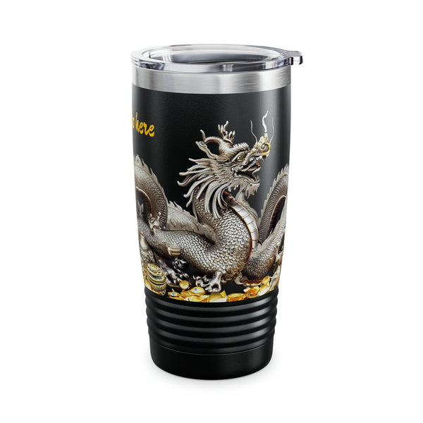 Personalized Dragon Black Ribbed Tumbler Ssteel 20z 2024 Chinese Dragon zodiac vacation tumbler Gift His Hers Couple Birthday Valentine Gift- Tumbler Mug Water Bottle-Tumblers & Water Glasses