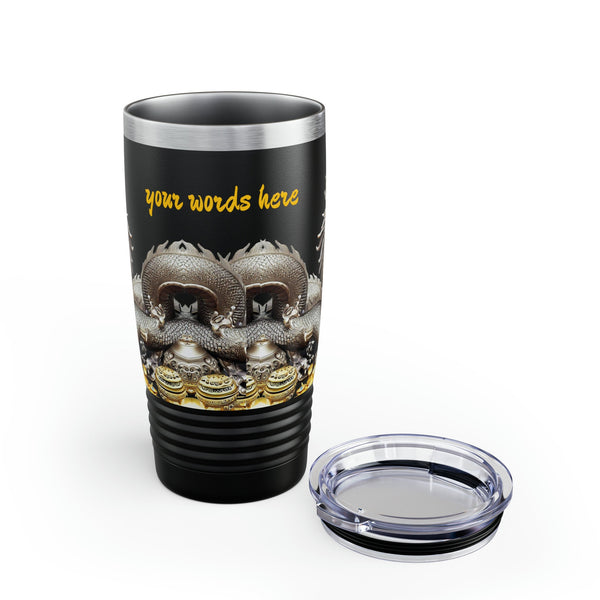 Personalized Dragon Black Ribbed Tumbler Ssteel 20z 2024 Chinese Dragon zodiac vacation tumbler Gift His Hers Couple Birthday Valentine Gift- Tumbler Mug Water Bottle-Tumblers & Water Glasses