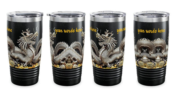 Personalized Dragon Black Ribbed Tumbler Ssteel 20z 2024 Chinese Dragon zodiac vacation tumbler Gift His Hers Couple Birthday Valentine Gift- Tumbler Mug Water Bottle-Tumblers & Water Glasses