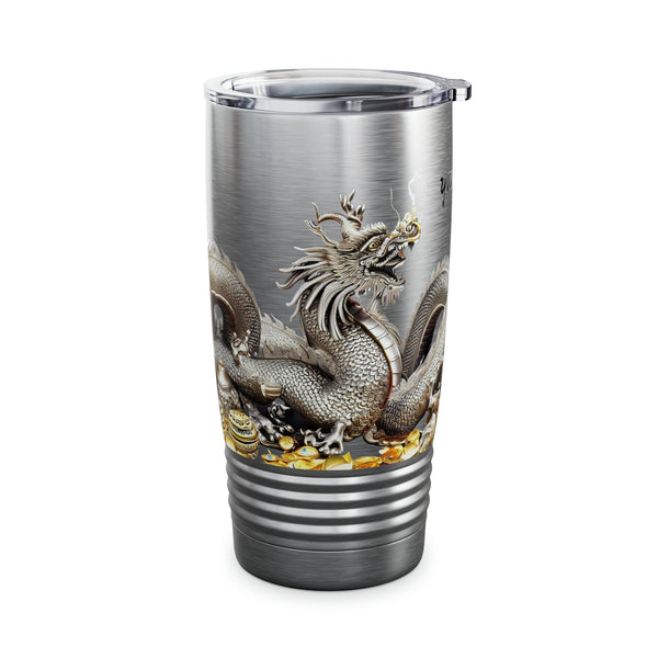 Personalized Dragon White Ribbed Tumbler Ssteel 20z 2024 Dragon zodiac vacation tumbler Gift His Hers Couple Anniversary Valentine Day Gift- Tumbler Mug Water Bottle-Tumblers & Water Glasses