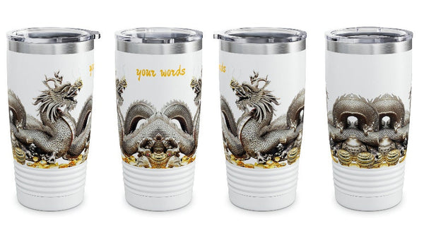 Personalized Dragon White Ribbed Tumbler Ssteel 20z 2024 Dragon zodiac vacation tumbler Gift His Hers Couple Anniversary Valentine Day Gift- Tumbler Mug Water Bottle-Tumblers & Water Glasses