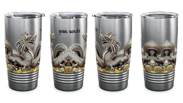 Personalized Dragon Black Ribbed Tumbler Ssteel 20z 2024 Chinese Dragon zodiac vacation tumbler Gift His Hers Couple Birthday Valentine Gift- Tumbler Mug Water Bottle-Tumblers & Water Glasses