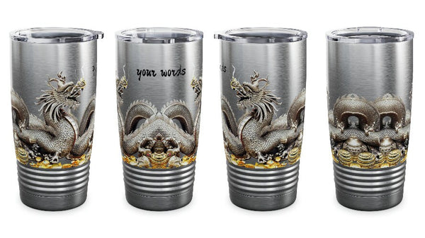 Personalized Dragon Black Ribbed Tumbler Ssteel 20z 2024 Chinese Dragon zodiac vacation tumbler Gift His Hers Couple Birthday Valentine Gift- Tumbler Mug Water Bottle-Tumblers & Water Glasses