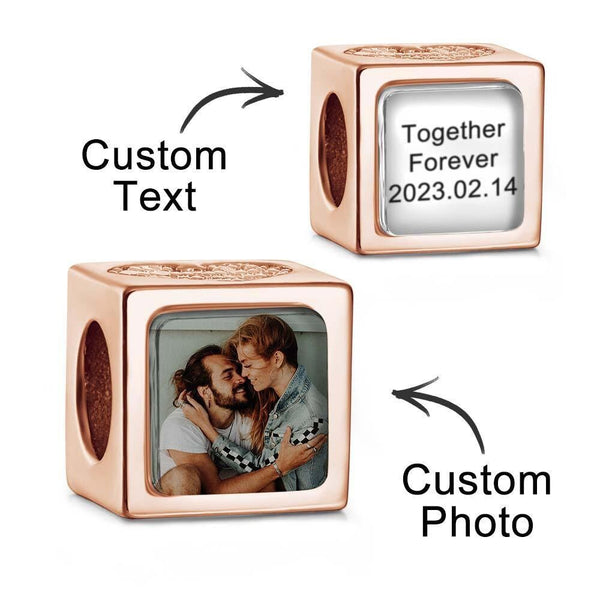 Personalised Photo Engraved Charm Cube with Diamant Heart Birthday Gifts for bridesmaid wife fiancee girlfriend best friend mothers day- Custom & Braille Jewelry-Charms