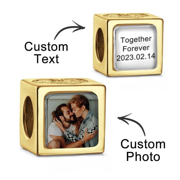 Personalised Photo Engraved Charm Cube with Diamant Heart Birthday Gifts for bridesmaid wife fiancee girlfriend best friend mothers day- Custom & Braille Jewelry-Charms