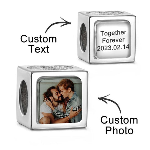 Personalised Photo Engraved Charm Cube with Diamant Heart Birthday Gifts for bridesmaid wife fiancee girlfriend best friend mothers day- Custom & Braille Jewelry-Charms