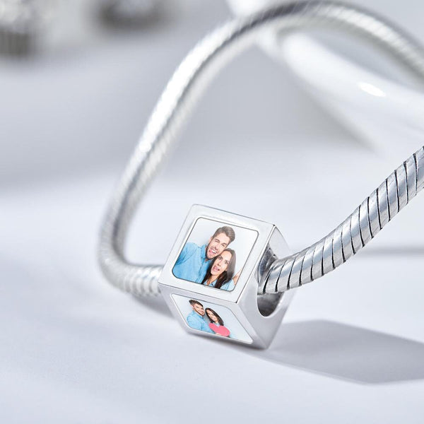 Personalised Photo 4Sided Square Charm Anniversary Birthday Mothers day Retirement Promotion gift for wife girlfriend fiancee bridesmaid- Custom & Braille Jewelry-Charms