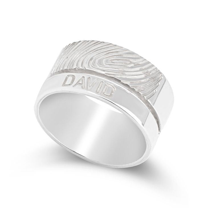 Personalised Name + Fingerprint Wedding Ring,Mother's Fathers Day Birthday gift for Mom Dad,Wedding Band HIS & HERS,Couples Anniversary gift- Custom & Braille Jewelry-Bands