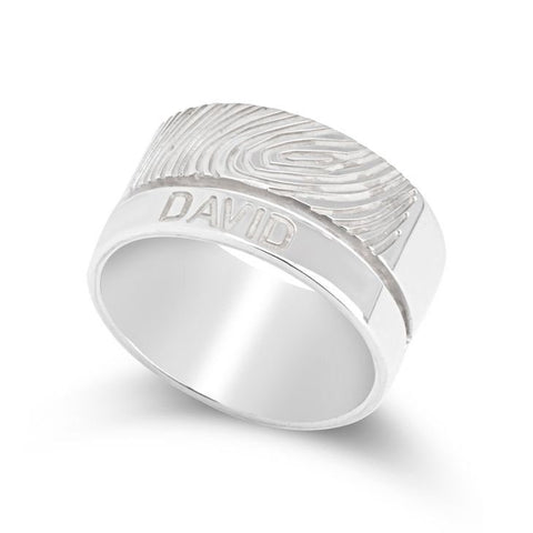 Personalised Name + Fingerprint Wedding Ring,Mother's Fathers Day Birthday gift for Mom Dad,Wedding Band HIS & HERS,Couples Anniversary gift- Custom & Braille Jewelry-Bands