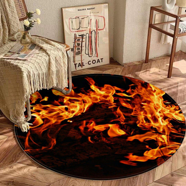 60" Fire Flames Chenille Round Area Rug Housewarming CHristmas Halloween Deco Birthday Gift,Fiance Mancave Area Rug Valentine Galentine Gift- Rugs DoorMats Clocks-Rugs