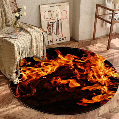60" Fire Flames Chenille Round Area Rug Housewarming CHristmas Halloween Deco Birthday Gift,Fiance Mancave Area Rug Valentine Galentine Gift- Rugs DoorMats Clocks-Rugs