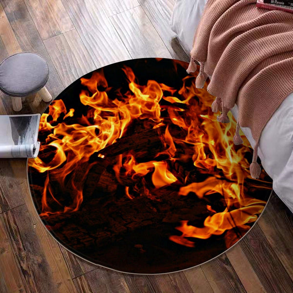 60" Fire Flames Chenille Round Area Rug Housewarming CHristmas Halloween Deco Birthday Gift,Fiance Mancave Area Rug Valentine Galentine Gift- Rugs DoorMats Clocks-Rugs