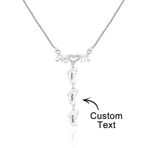 Personalised Name footprints pendant Necklace Family Feet Mother's Day Birthday Anniversary Gifts for wife Mom grandmother's garden jewelry- Custom & Braille Jewelry-Pendants