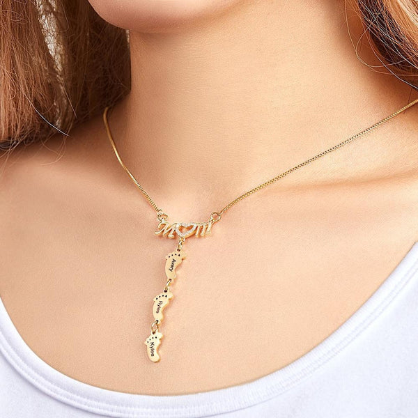 Personalised Name footprints pendant Necklace Family Feet Mother's Day Birthday Anniversary Gifts for wife Mom grandmother's garden jewelry- Custom & Braille Jewelry-Pendants