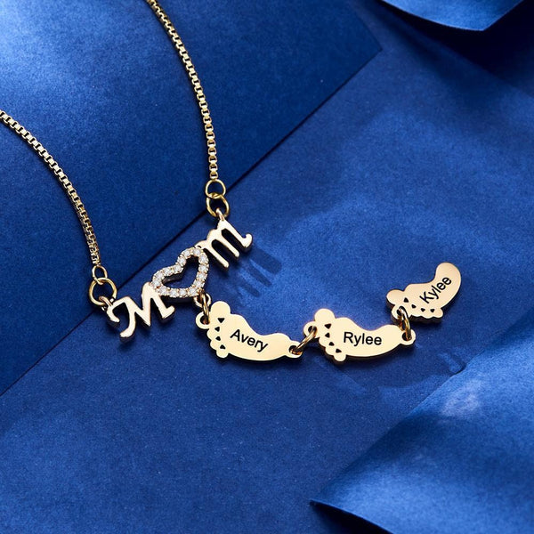 Personalised Name footprints pendant Necklace Family Feet Mother's Day Birthday Anniversary Gifts for wife Mom grandmother's garden jewelry- Custom & Braille Jewelry-Pendants