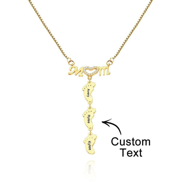 Personalised Name footprints pendant Necklace Family Feet Mother's Day Birthday Anniversary Gifts for wife Mom grandmother's garden jewelry- Custom & Braille Jewelry-Pendants