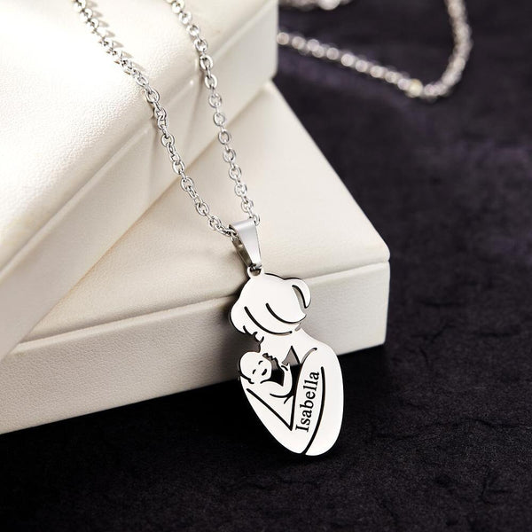 Personalized Mother Baby Name Pendant Necklace Family Jewelry Birthday Mothers Day Anniversary Gifts for Mom wife grandmom Baby shower gift- Custom & Braille Jewelry-Charm Necklaces